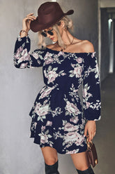 Schulterfreies Minikleid mit Blumenmuster